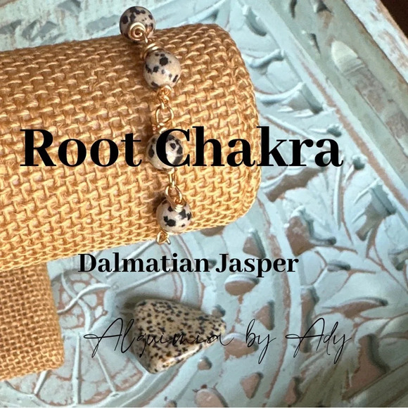 Dalmatian jasper beaded bracelet curb chunky chain adjustable - Picture 5 of 5